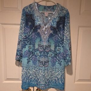 Chico's Blue and Silver Embellished Swim Coverup